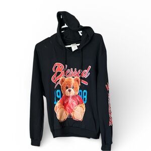 Black Hoodie with Teddy Bear Graphic